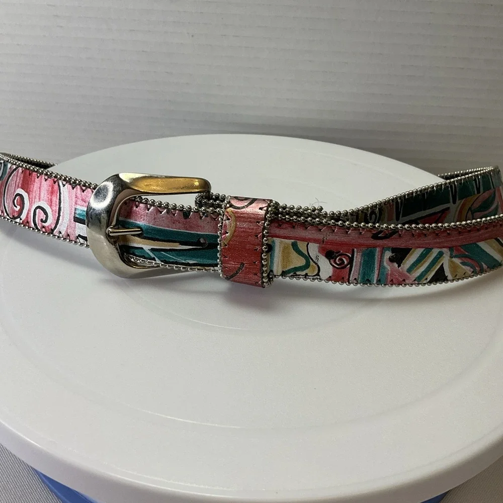Dakota LTD. Belt Vintage Metallic Multicolor Abstract Silver Buckle size M/L 36